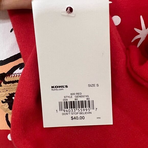 Santa Claus Red Sweatshirt Crewneck Santa in Sunglasses Reversible Sequins Small - Picture 8 of 12